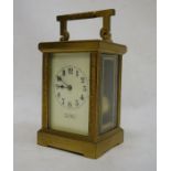 Late 19th century glass and brass carriage clock with Arabic numerals to the dial, marked '