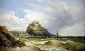 Henry King Taylor (1799-1869) Oil on canvas "Shipping off Mount Orgueil, Jersey", signed lower