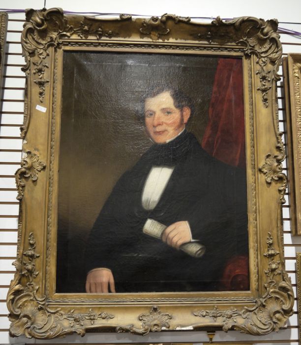British school (19th century)  Oil on canvas Pair of half-length portraits, gentleman seated in - Image 4 of 7