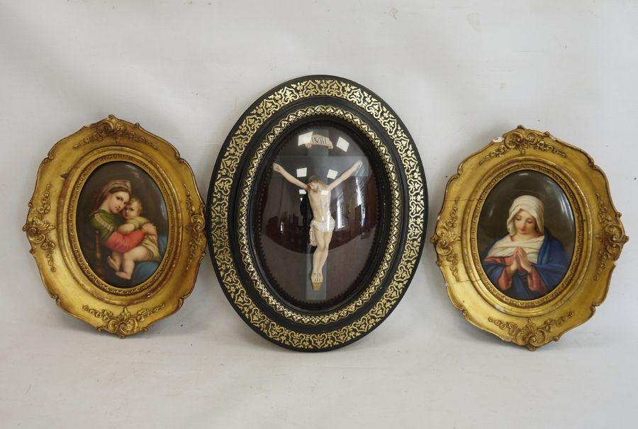 Pair of 19th century Berlin porcelain plaques, oval, one after Raphael 'Madonna Della Sedia' and the