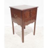19th century mahogany night stand, the square top with moulded edge above two cupboard doors and