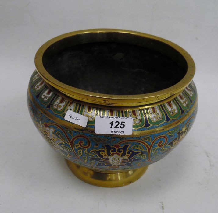 Chinese cloisonne enamel jardiniere, turquoise ground with scrolling lotus autour, 17cm high - Image 2 of 3