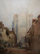 C Rouse (19th century) Pair watercolour drawings Continental market scenes, signed, 36cm x 26cm (2)