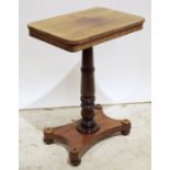 19th century mahogany occasional table, the rectangular top with rounded corners, on turned column