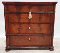 19th century continental mahogany chest of four long drawers with advanced forepillars to the