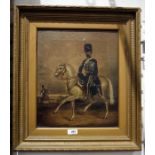 Unattributed Oil on canvas Cavalry soldier mounted on a white horse, 36cm x 30cm