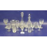 Large quantity of cut glass stemmed wines, liqueurs, tumblers, brandy balloons, cut water jug and