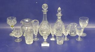 Large quantity of cut glass stemmed wines, liqueurs, tumblers, brandy balloons, cut water jug and