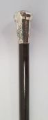 Victorian silver-mounted and wooden walking cane, Birmingham (date and maker worn), initialled and