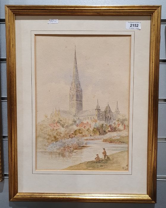 MLM Watercolour Landscape with cathedral, initialled and dated '90 lower right, together with