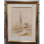 MLM Watercolour Landscape with cathedral, initialled and dated '90 lower right, together with