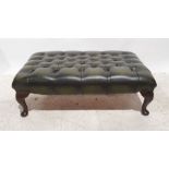 Green leather three-seat Chesterfield office reception sofa and matching footstool (2)