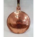 Copper bed warming pan with turned wooden handle