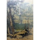 After Luigi Kasimir (1881-1962) Etching 'Yosemite Falls', paper label verso (43 x 29 cm)