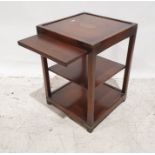 20th century campaign-style occasional table, the rectangular top with brass inlay and rounded