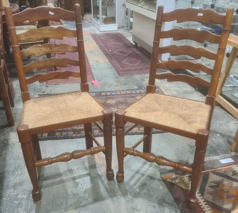 Set of six modern ladderback rush-seated chairs