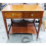 19th century mahogany washstand, the rectangular top above two drawers, on square section tapering