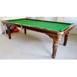 Vintage Riley snooker / pool table, the slate bed with green baize, on turned supports, with