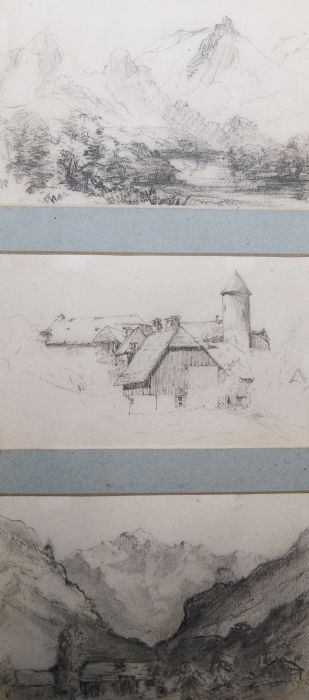 In the manner of Edith Rawnsley (19th century) Set of three pencil studies  Landscape scenes (framed