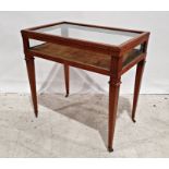 19th century satinwood bijouterie table, rectangular with ebony stringing, lift-up lid and on square