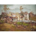 Aria A (20th century) Oil on canvas Shanty buildings viewed through scrubland, signed lower right