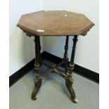 Early Victorian walnut octagonal top occasional table on turned supports united by X-shaped