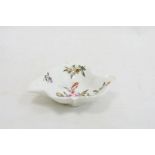 18th century porcelain pickle dish, leaf shaped with relief vein decoration to the underside, with