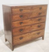 19th century mahogany and boxwood strung secretaire chest with fitted interior above three further