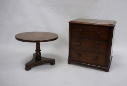 Miniature apprentice-style mahogany chest of three drawers, to bracket feet and a miniature