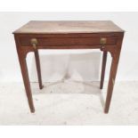 North Country oak and mahogany banded single drawer side table on square section supports, 74cm x