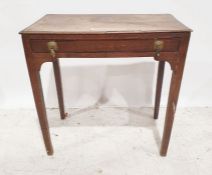 North Country oak and mahogany banded single drawer side table on square section supports, 74cm x