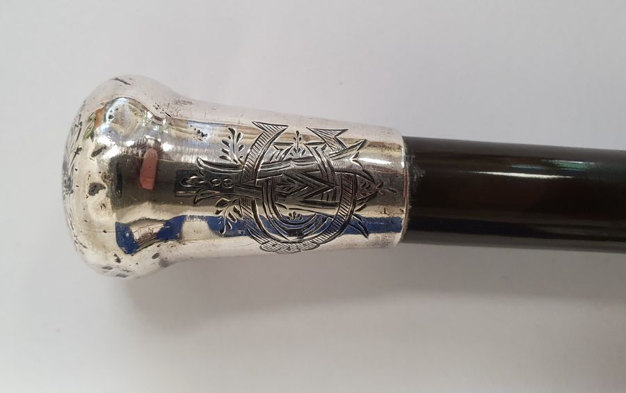 Victorian silver-mounted and wooden walking cane, Birmingham (date and maker worn), initialled and - Image 4 of 4