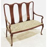 19th century-style mahogany, satinwood banded and boxwood strung two-seat bench on cabriole front