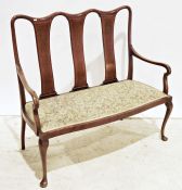 19th century-style mahogany, satinwood banded and boxwood strung two-seat bench on cabriole front