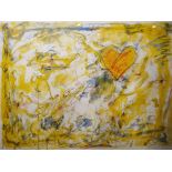 John Allen (?) (20th century) Limited edition print Abstract of heart in yellow background, signed