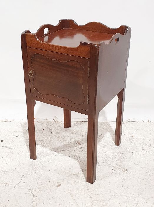 19th century mahogany night stand with galleried top above the single door, moulded supports, 37cm x