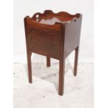 19th century mahogany night stand with galleried top above the single door, moulded supports, 37cm x