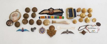 Quantity GWR, military and other buttons, enamel 'Whiskey' label, mother-of-pearl handled seal,