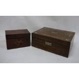 19th century mahogany and shell inlaid tea caddy of rectangular form and a rosewood and mother-of-