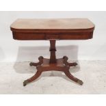 19th century mahogany fold-over card table, the rectangular top with rounded corners opening to