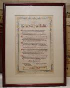 Illuminated presentation "To Our Dear Miss Absolon", poem from the girls at the Orphan Home, St