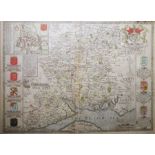John Speed  Handcoloured map "Hantshire", published I Sudbury & G Humbell, 40cm x 52cm
