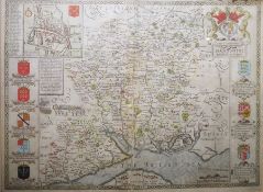 John Speed  Handcoloured map "Hantshire", published I Sudbury & G Humbell, 40cm x 52cm