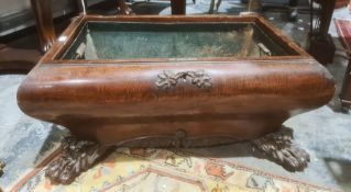 19th century mahogany wine cooler, sarcophagus shaped body on carved paw feet