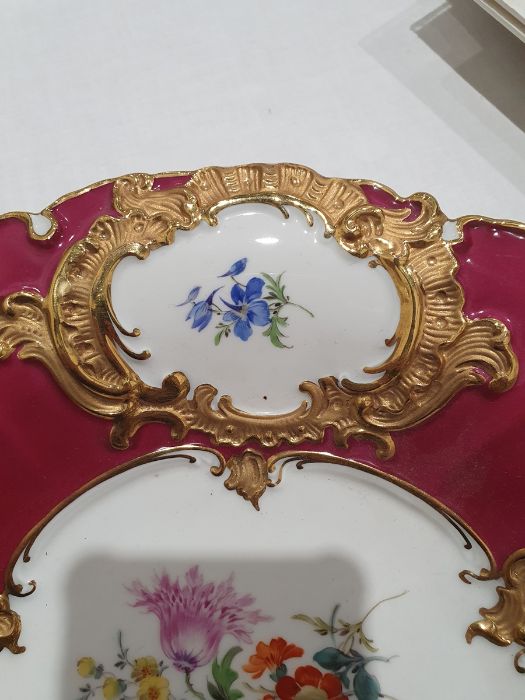 Circular floral and gilt decorated dish with blue cross swords mark to reverse, 30cm high and a - Image 6 of 20