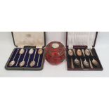 Set of six silver seal-top teaspoons, Sheffield assay, in case, a set of EPNS teaspoons and a