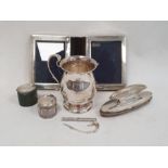 1930's silver two-handled christening mug (one handle broken), initialled and inscribed 'Presented