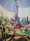 Bellotti (20th century) Oil on canvas View of a construction with foliage in foreground, signed