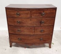 19th century mahogany and banded bowfront chest of two short over three long drawers, on ogee