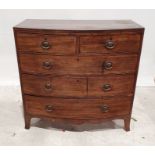 19th century mahogany and banded bowfront chest of two short over three long drawers, on ogee
